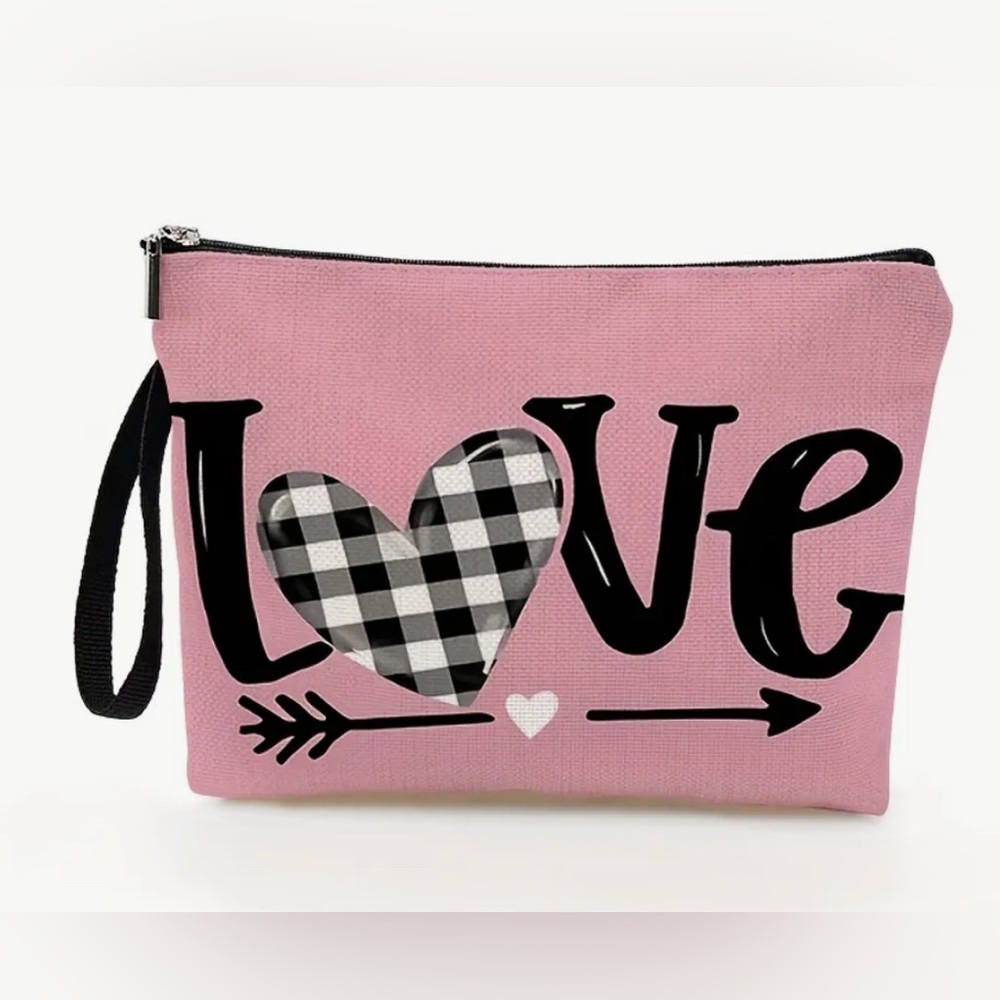 NWT-Love/Heart Canvas Cosmetic/Makeup Bag